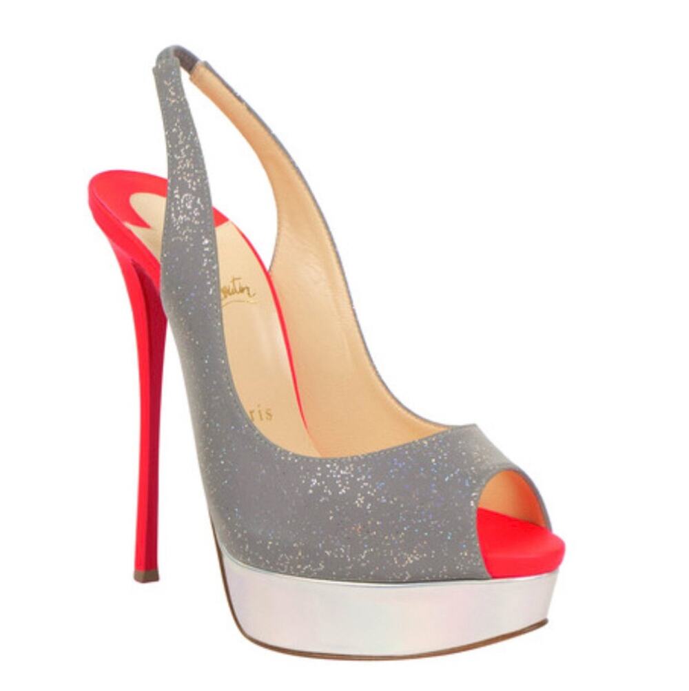 Christian Louboutin Fetish Peep 150 Glitter Sling Platform Pumps Heels 40 NIB
